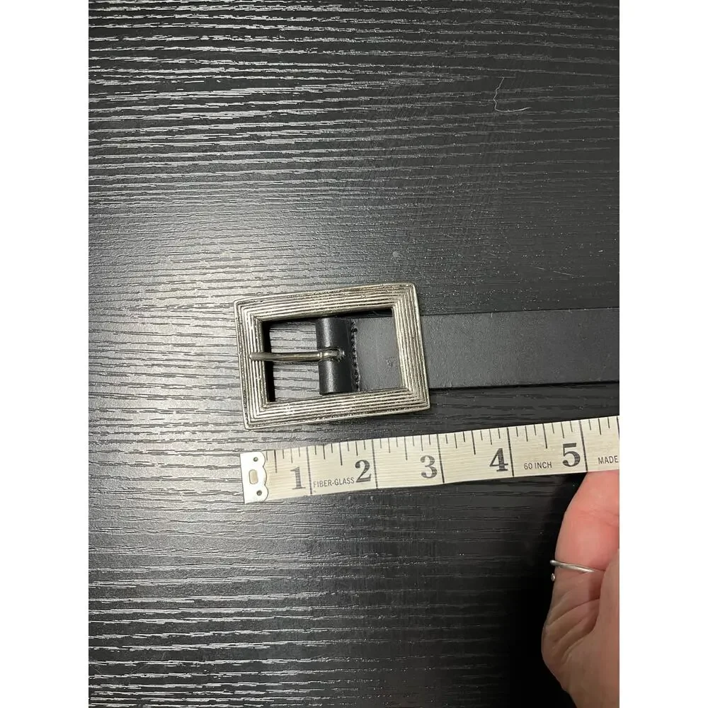 Vintage Linea Pelle Classic Black Leather Belt with Unique Rectangular Buckle